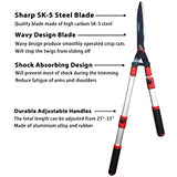 Professional Adjustable 25"+ 13" Hedge Shears. Handle Length Range 16"-25", with Wavy SK-5 Steel Blade, Adjustable Blade Pressure,Garden Pruning Hand Hedge Trimmers, Grass Clippers Shears